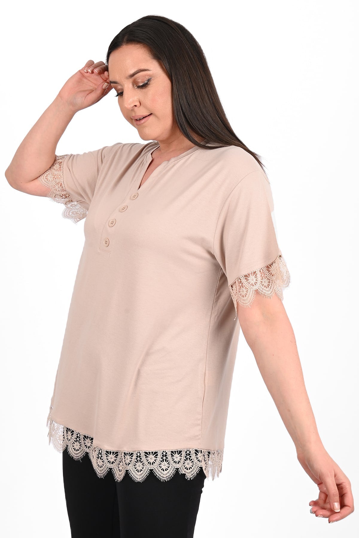 Damen-T-Shirt Übergröße mit Spitze