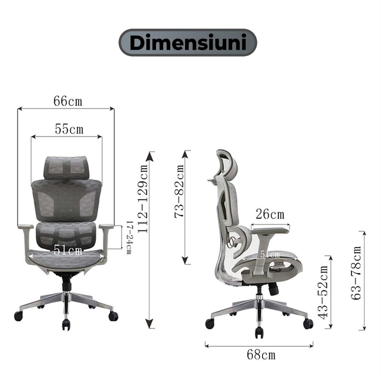 Scaun ergonomic Timebox, Cotiere 5D, pana la 150 kg, 150°, Gri