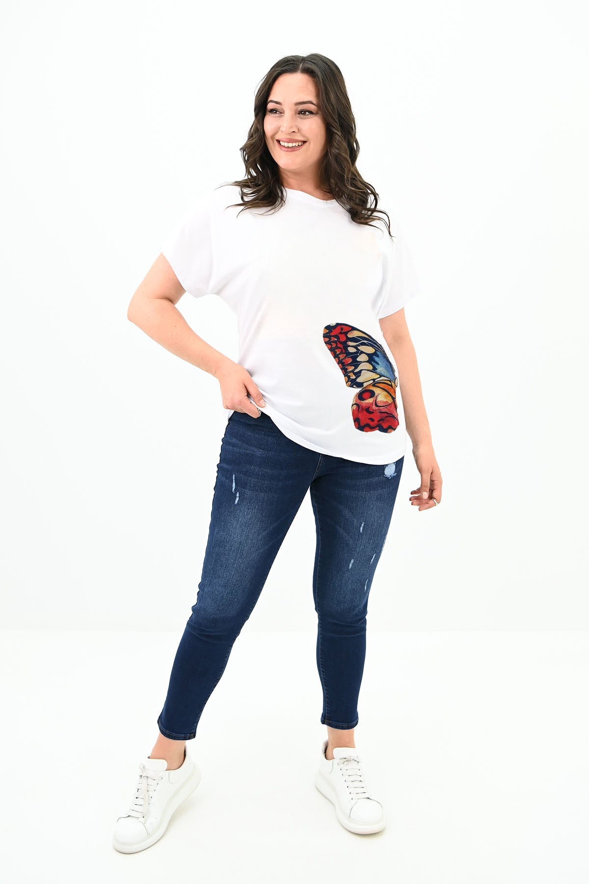 Koszulka damska plus size z motywem motyla