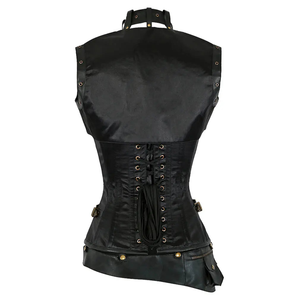 Lucette Steampunk Black Satin Corset with Shrug