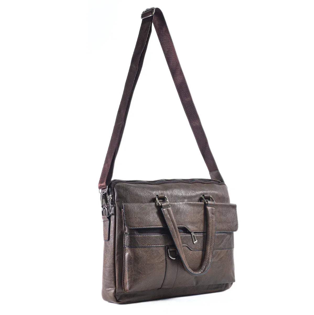 Servieta barbati, piele ecologica, Naimeed, Companion, Maro inchis, 39x7x30cm