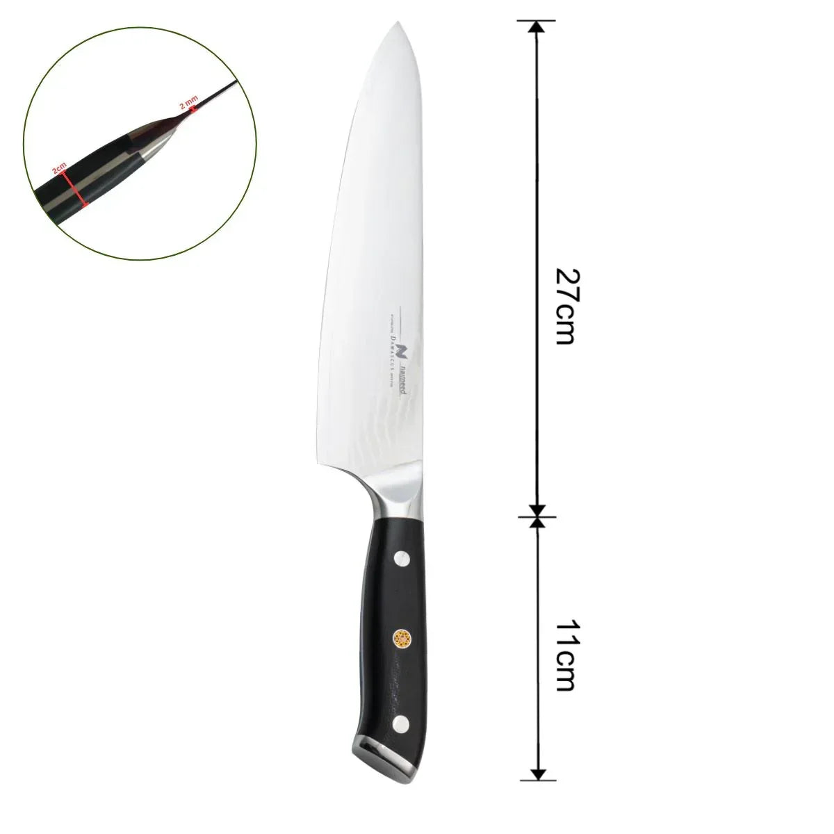 Cutit de bucatar, din otel Damascus, Naimeed, damasc 67 straturi, 38 cm, Negru