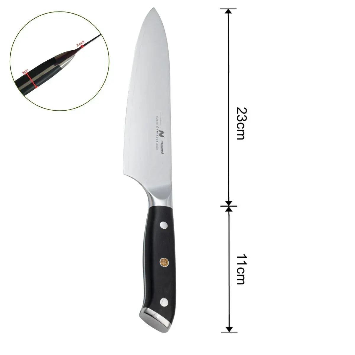 Cutit de bucatar, din otel Damascus, Naimeed, damasc 67 straturi, 34 cm, Negru