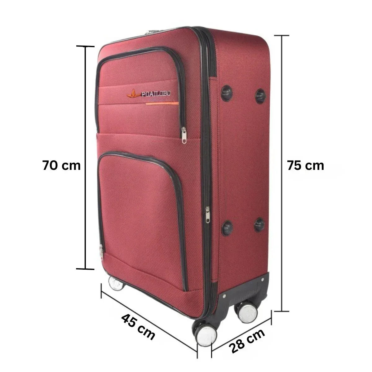 Troler voiaj, Mare, Naimeed, 4 roti duble 360 grade, material textil, inchidere cifru, Rosu, 45x28x75cm