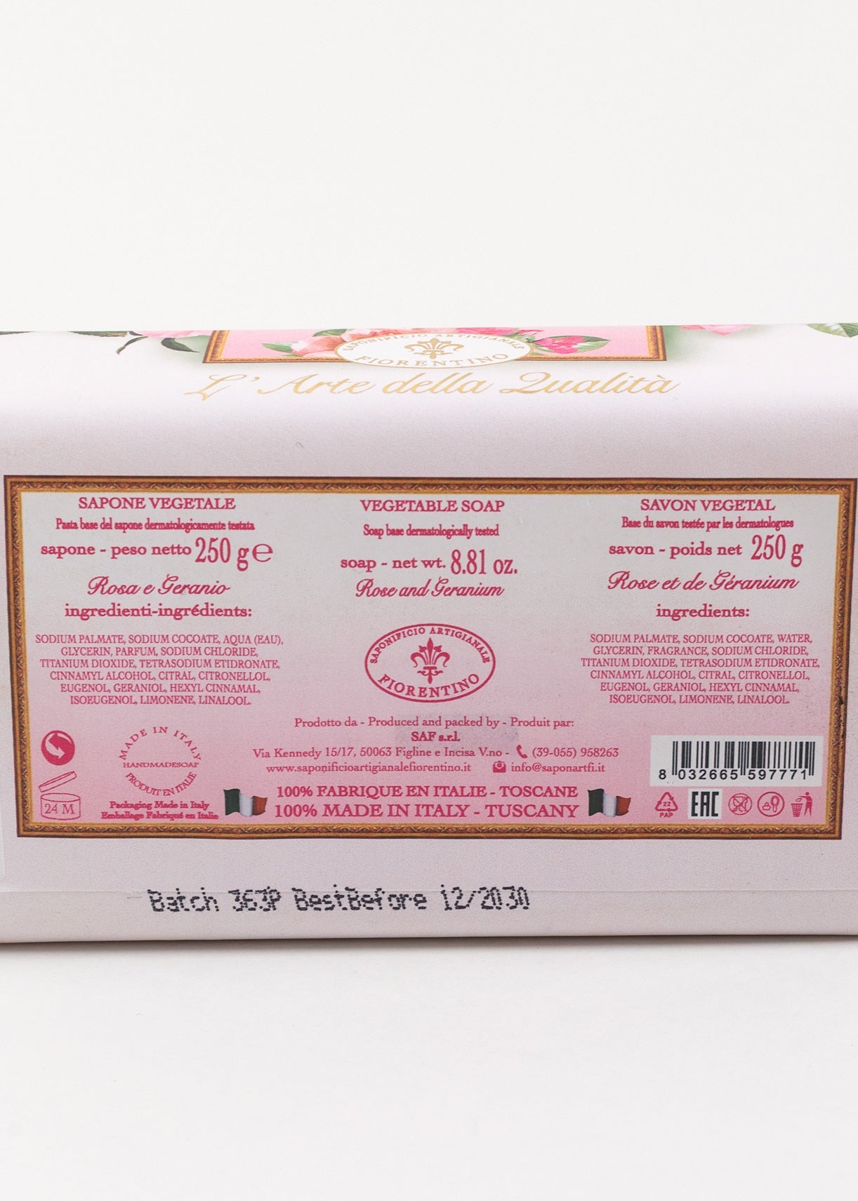 Săpun natural Fiorentino Trandafir și Geranium Handmade – săpun artizanal floral, delicat și hidratant