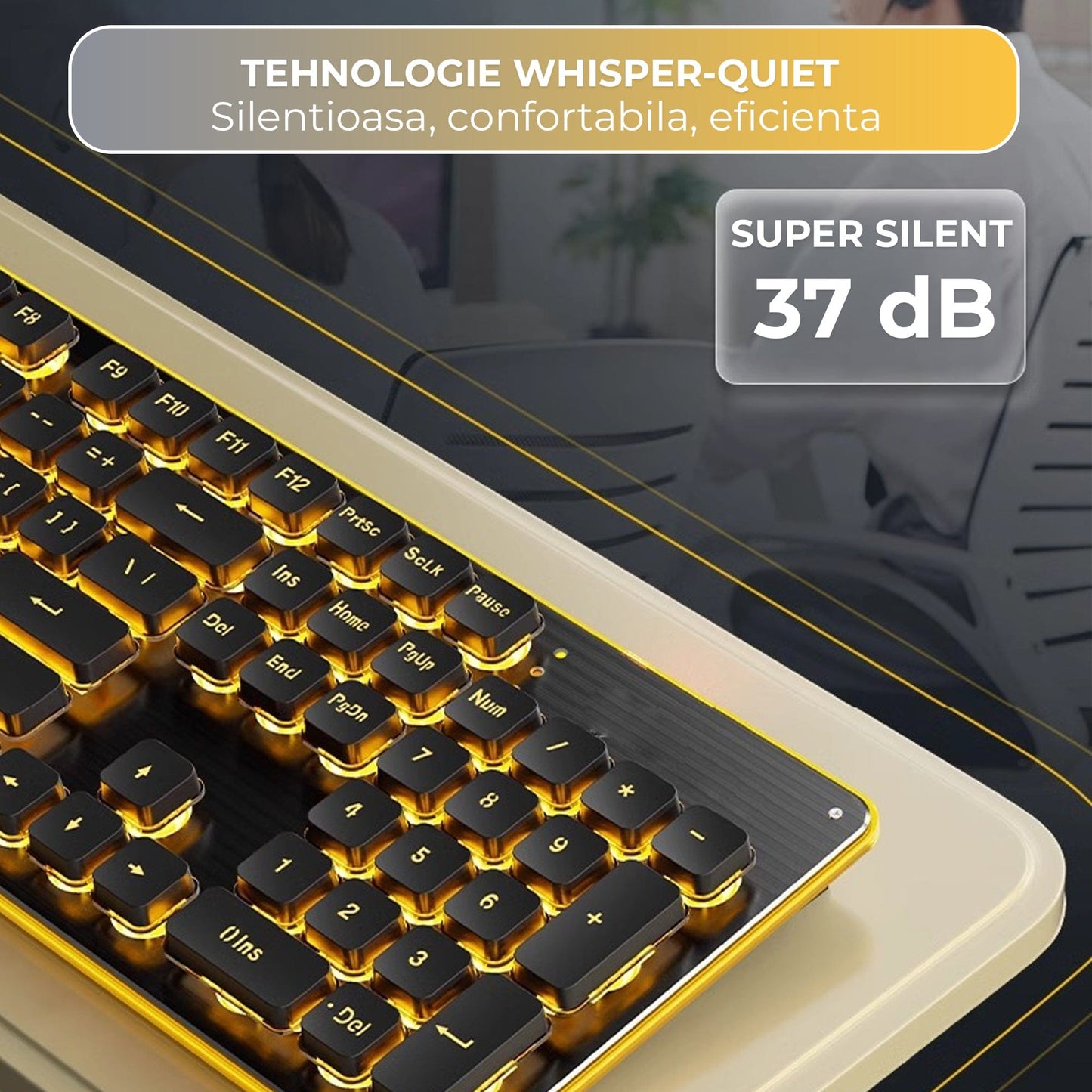 Tastatura Gaming Timebox, Tehnologie Whisper-Quiet 37dB, Negru