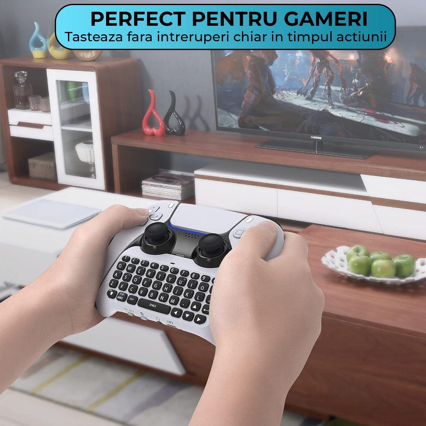 Tastatura PS Wireless Timebox, Gamepad Chatpad, Bluetooth 3, 5MM, Ergonomic, Alb