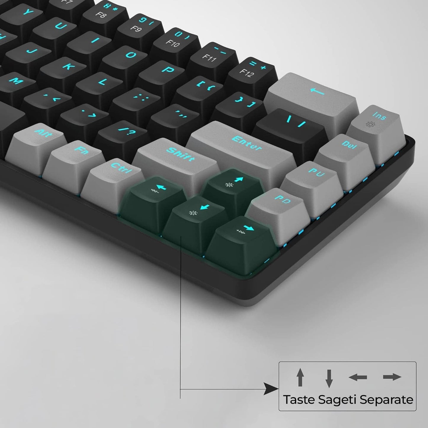 Tastatura Mecanica Gaming Timebox, Red Swtich, 60%, Lumini LED, Negru Gri