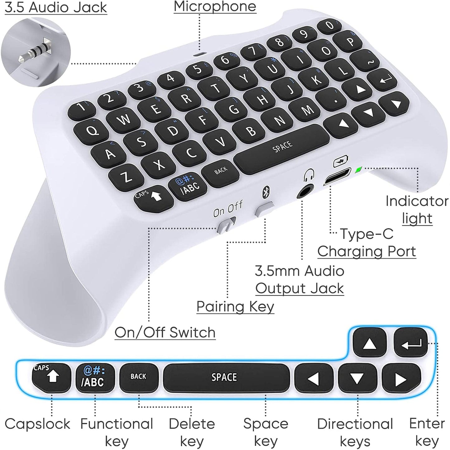 Tastatura PS Wireless Timebox, Gamepad Chatpad, Bluetooth 3, 5MM, Ergonomic, Alb