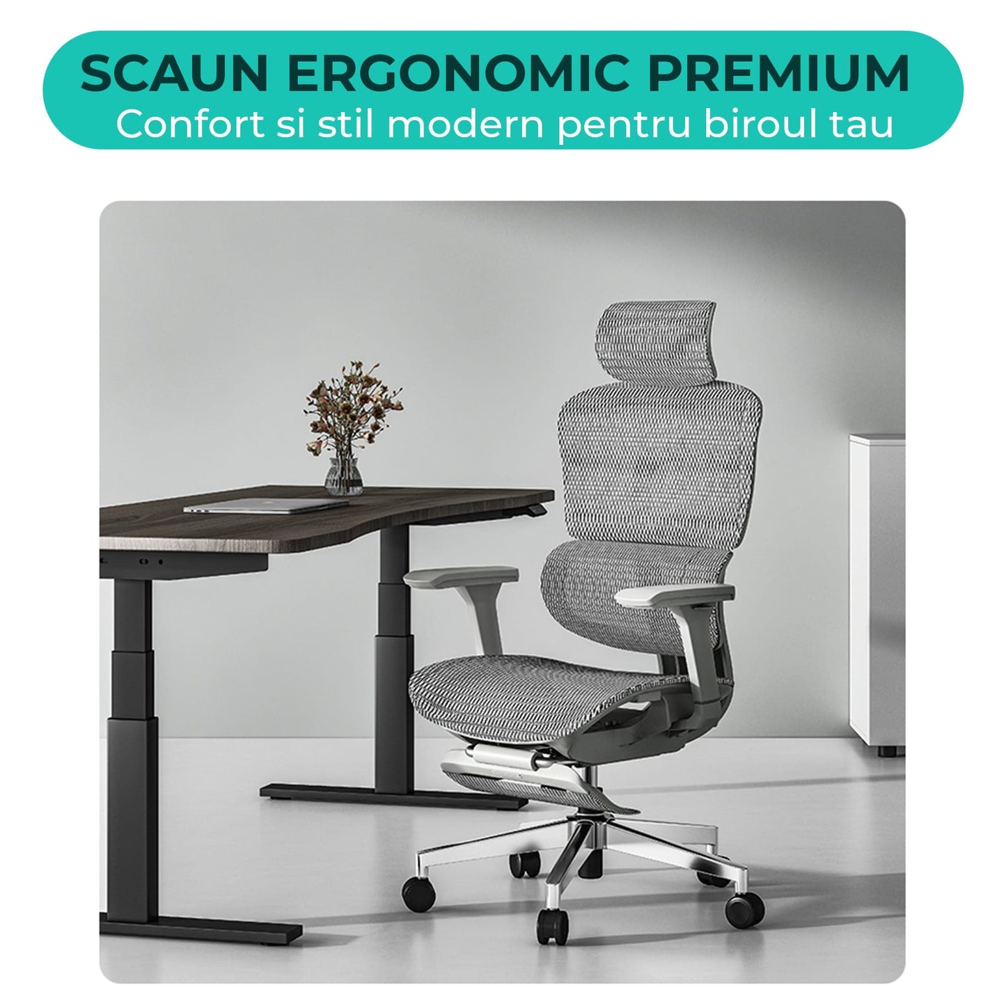 Scaun ergonomic Timebox, Cotiere 4D, pana la 150 kg, 150°, Gri