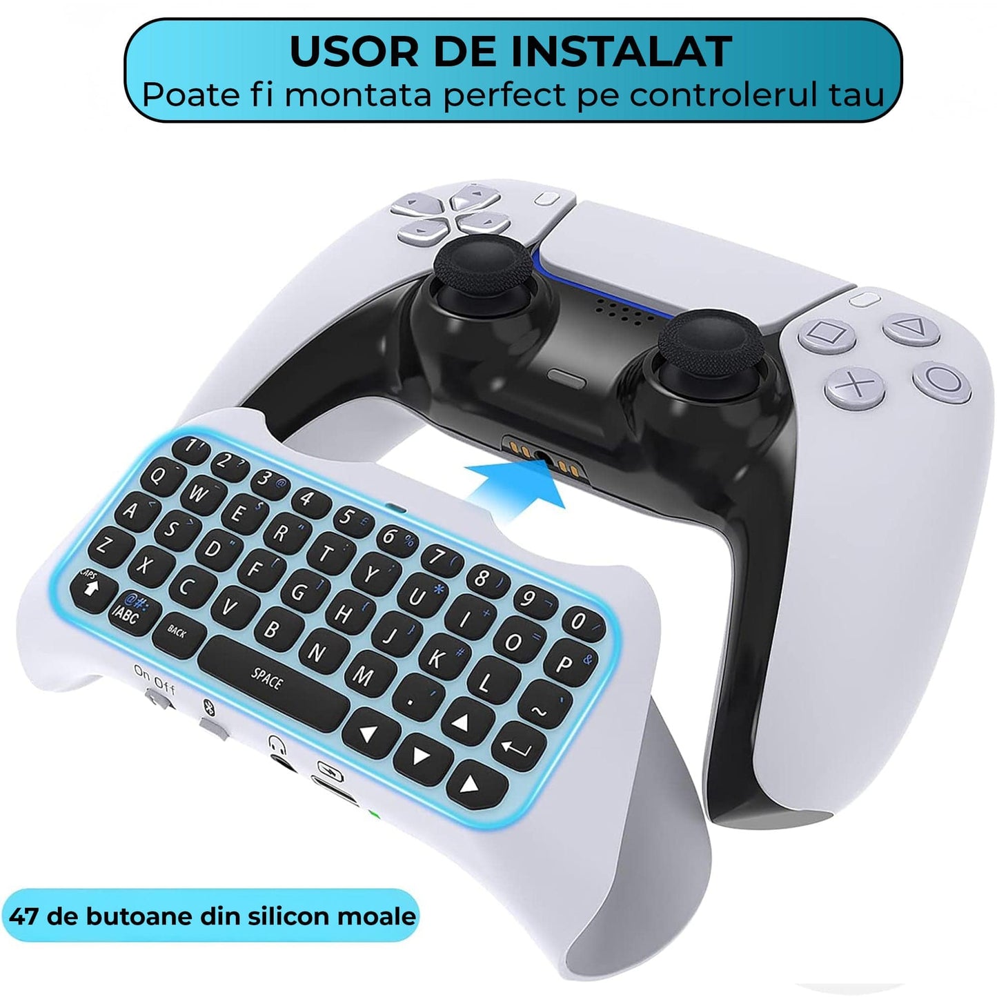 Tastatura PS Wireless Timebox, Gamepad Chatpad, Bluetooth 3, 5MM, Ergonomic, Alb