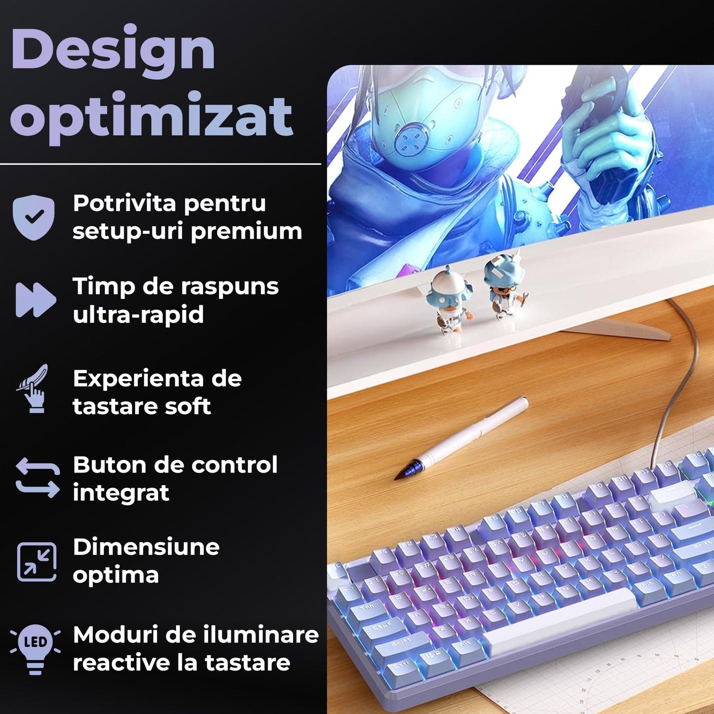 Tastatura Mecanica Gaming 104 Taste Timebox, Switch Albastru, Violet