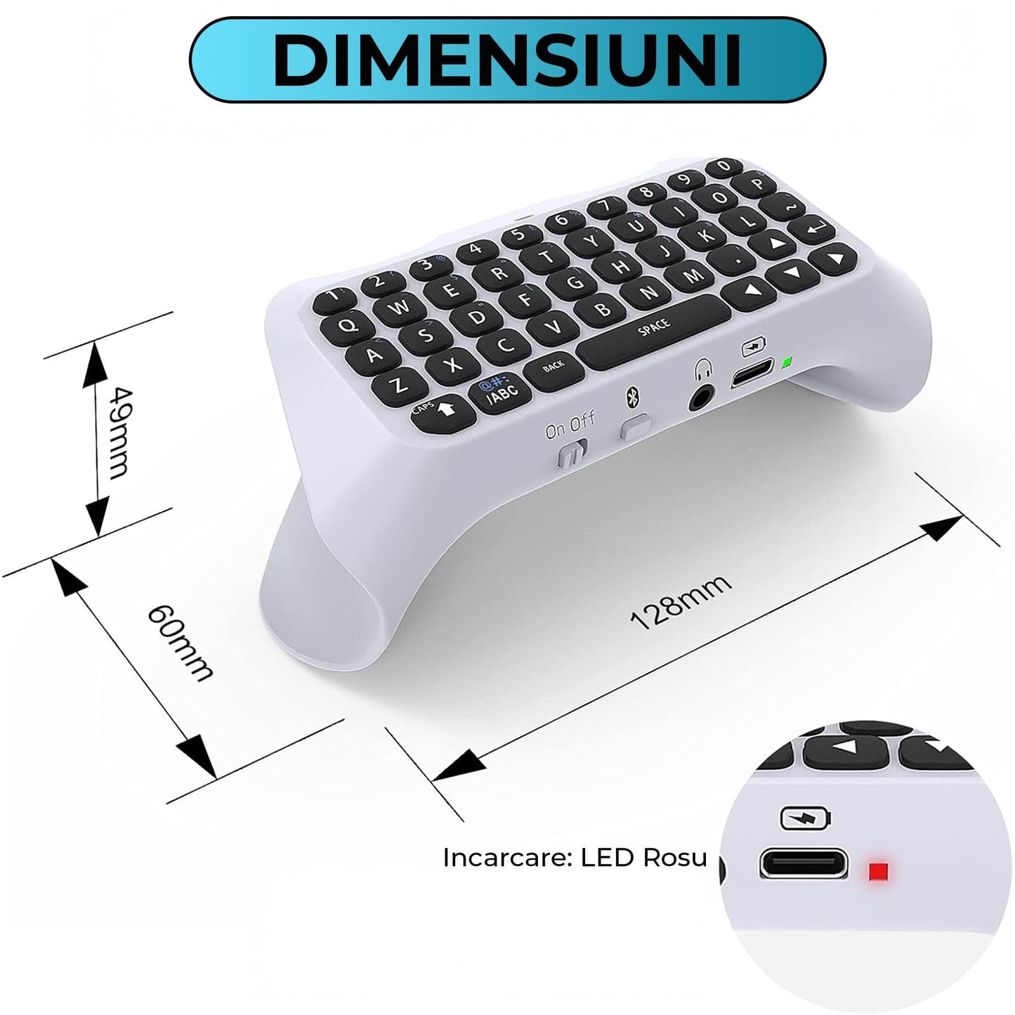 Tastatura PS Wireless Timebox, Gamepad Chatpad, Bluetooth 3, 5MM, Ergonomic, Alb