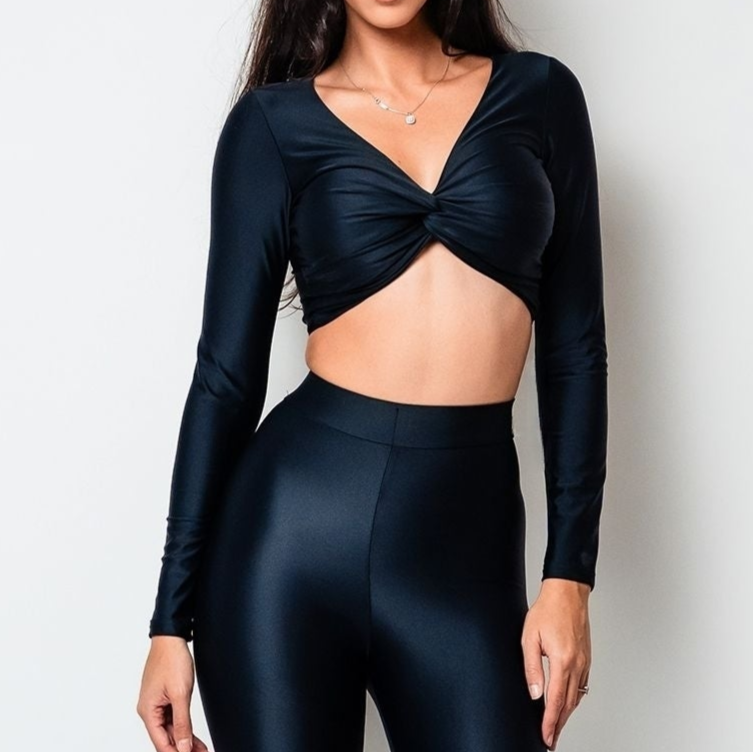 Bustiera modelatoare cu maneca lunga si nod Delulu