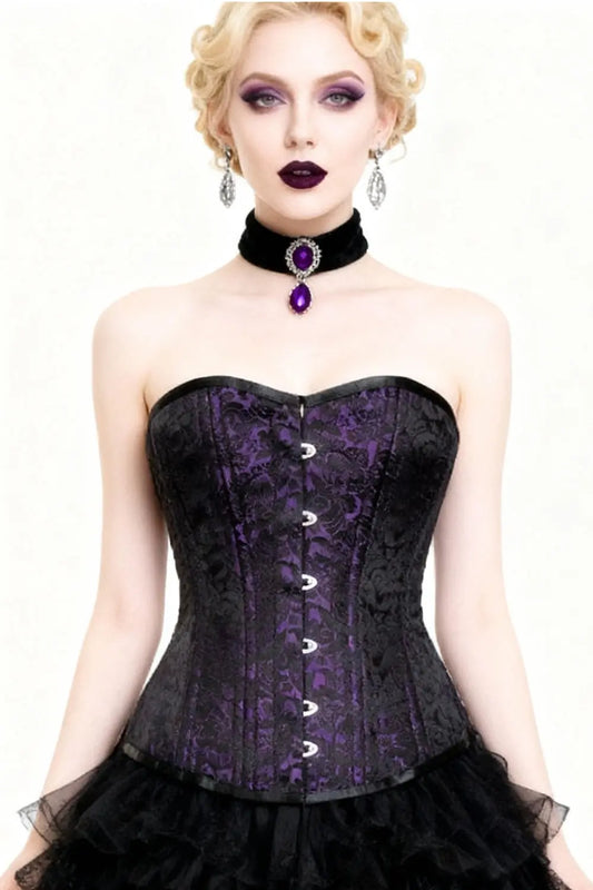 Gorset Celsa Overbust Fioletowy Brokat Waist Training – Królewska Elegancja i Wyrzeźbiona Talia