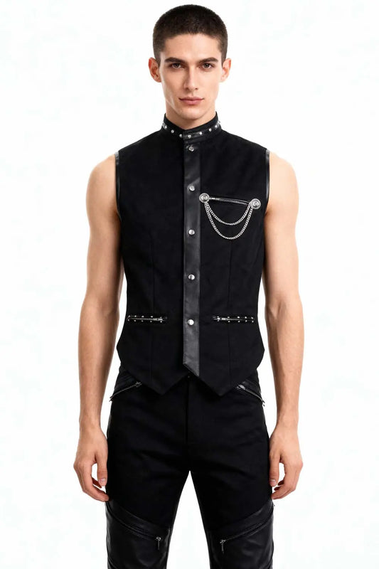 Ellayne Gothic Bărbați – Vesta Corset Waist Coat în Bumbac Negru