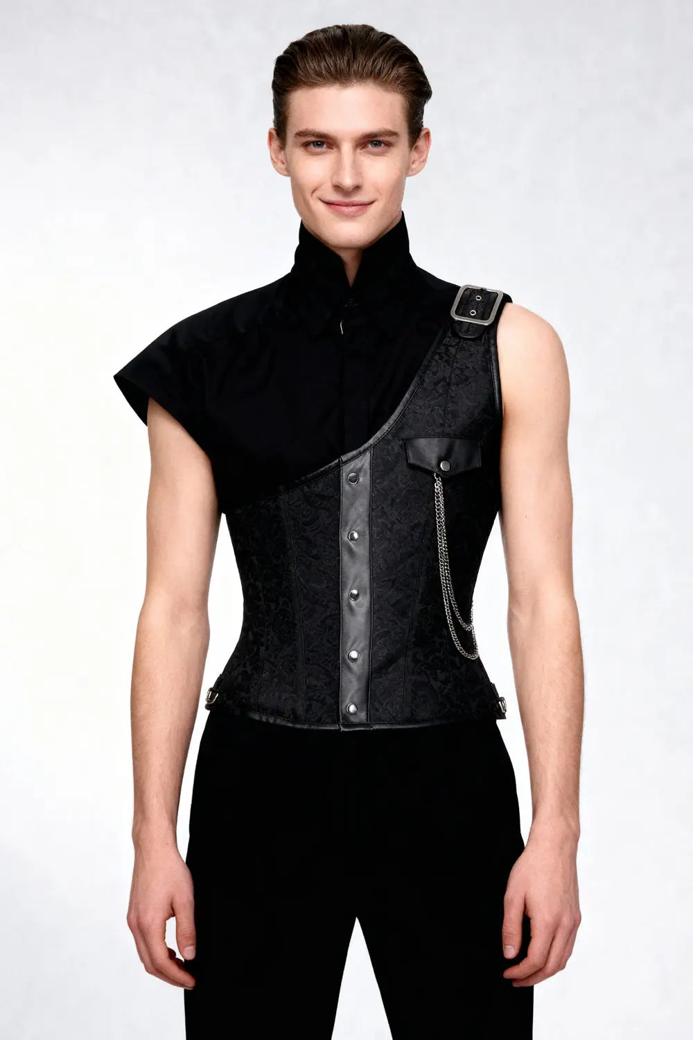 Abraxas Black Brocade Gothic Bărbați – Corset Midchest