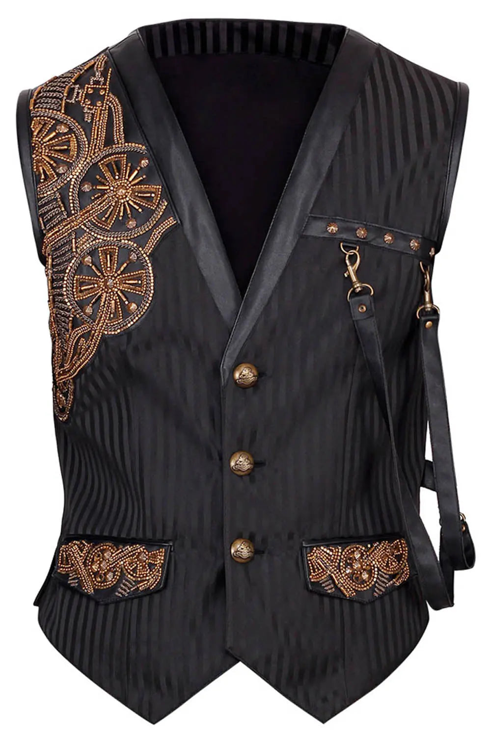 Klaus Steampunk Embroidered Vesta Bărbați – Waist Coat Negru