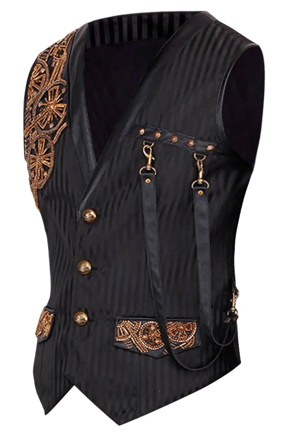 Klaus Steampunk Embroidered Vesta Bărbați – Waist Coat Negru