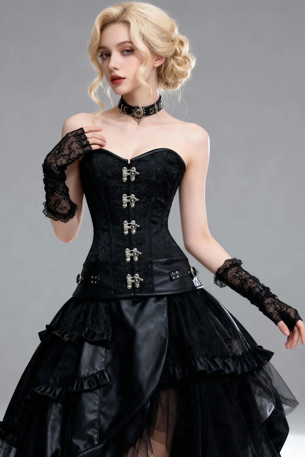 Corset Gothic Overbust Irene Negru din Brocart