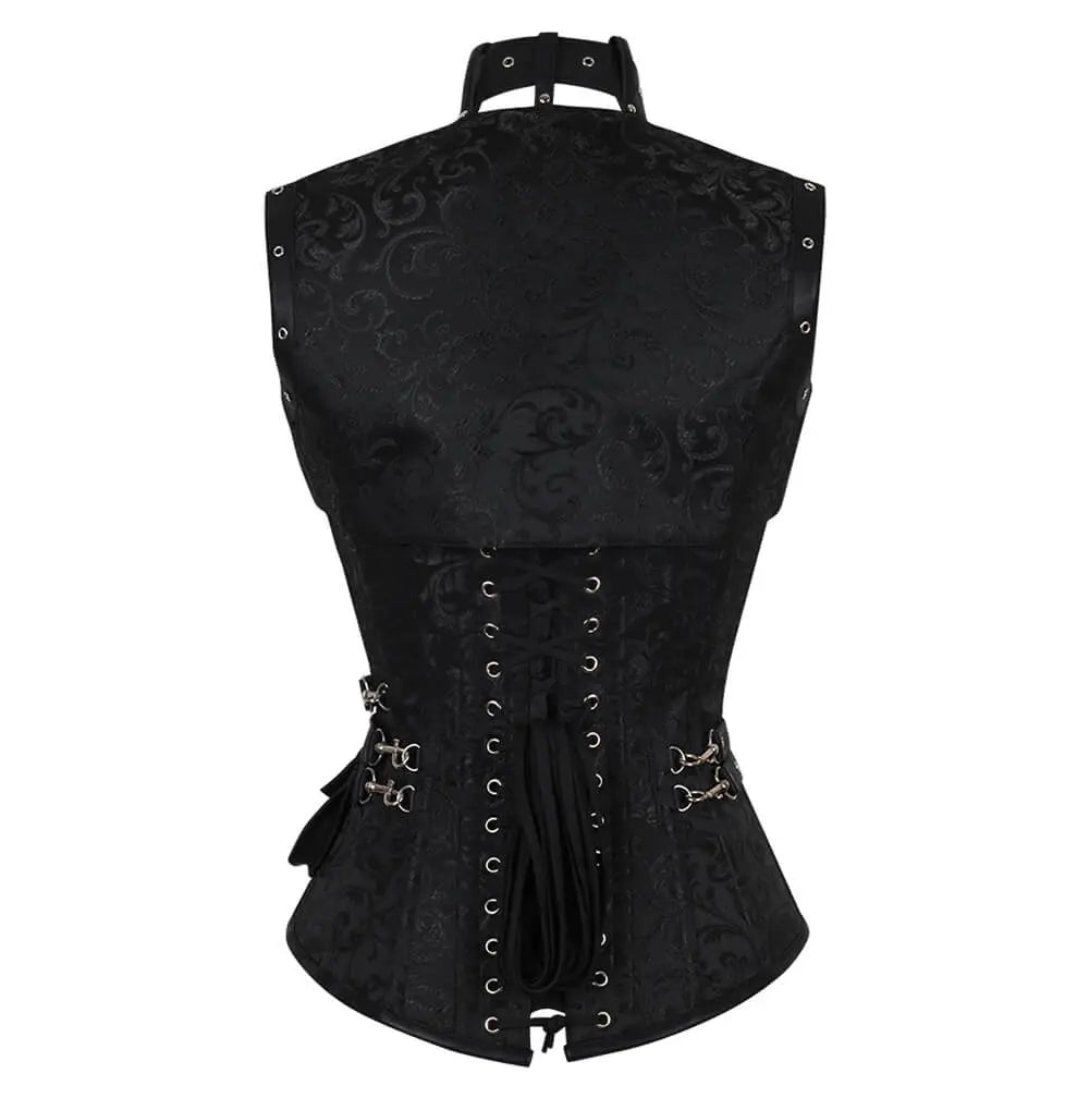 Gorset Aiolos Black Brocade Steampunk Underbust