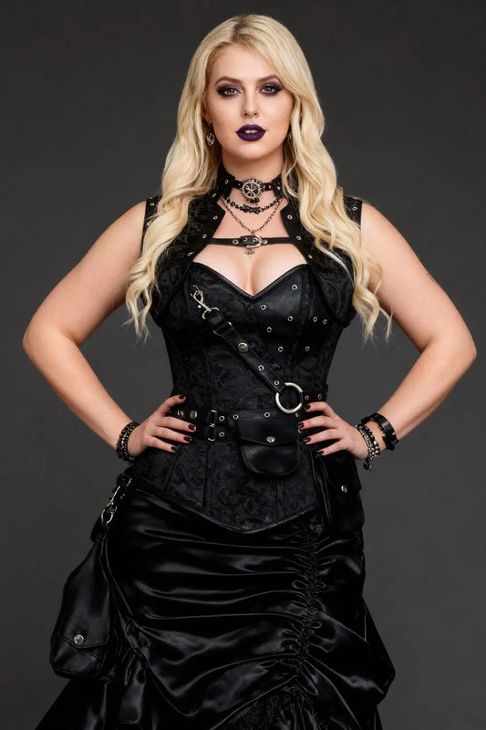 Aiolos Black Brocade Steampunk Overbust Corset