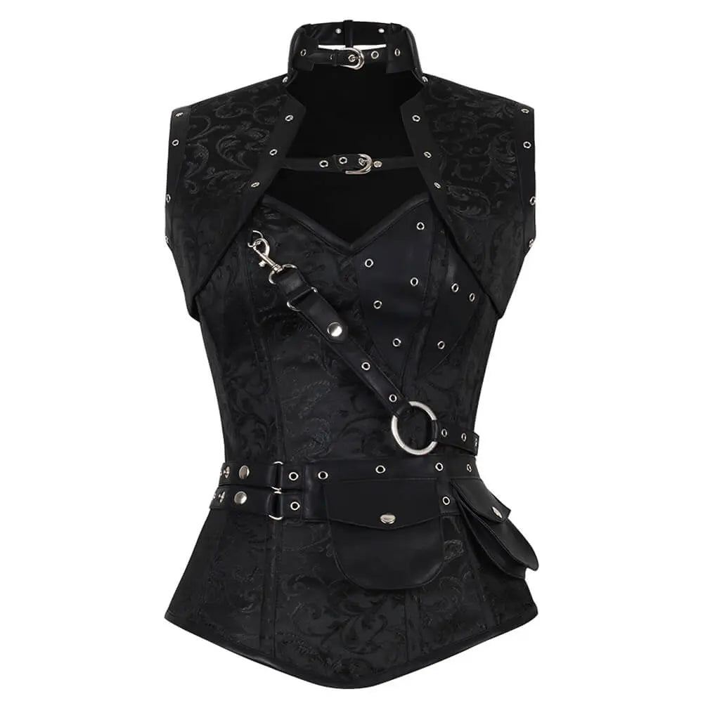 Gorset Aiolos Black Brocade Steampunk Underbust