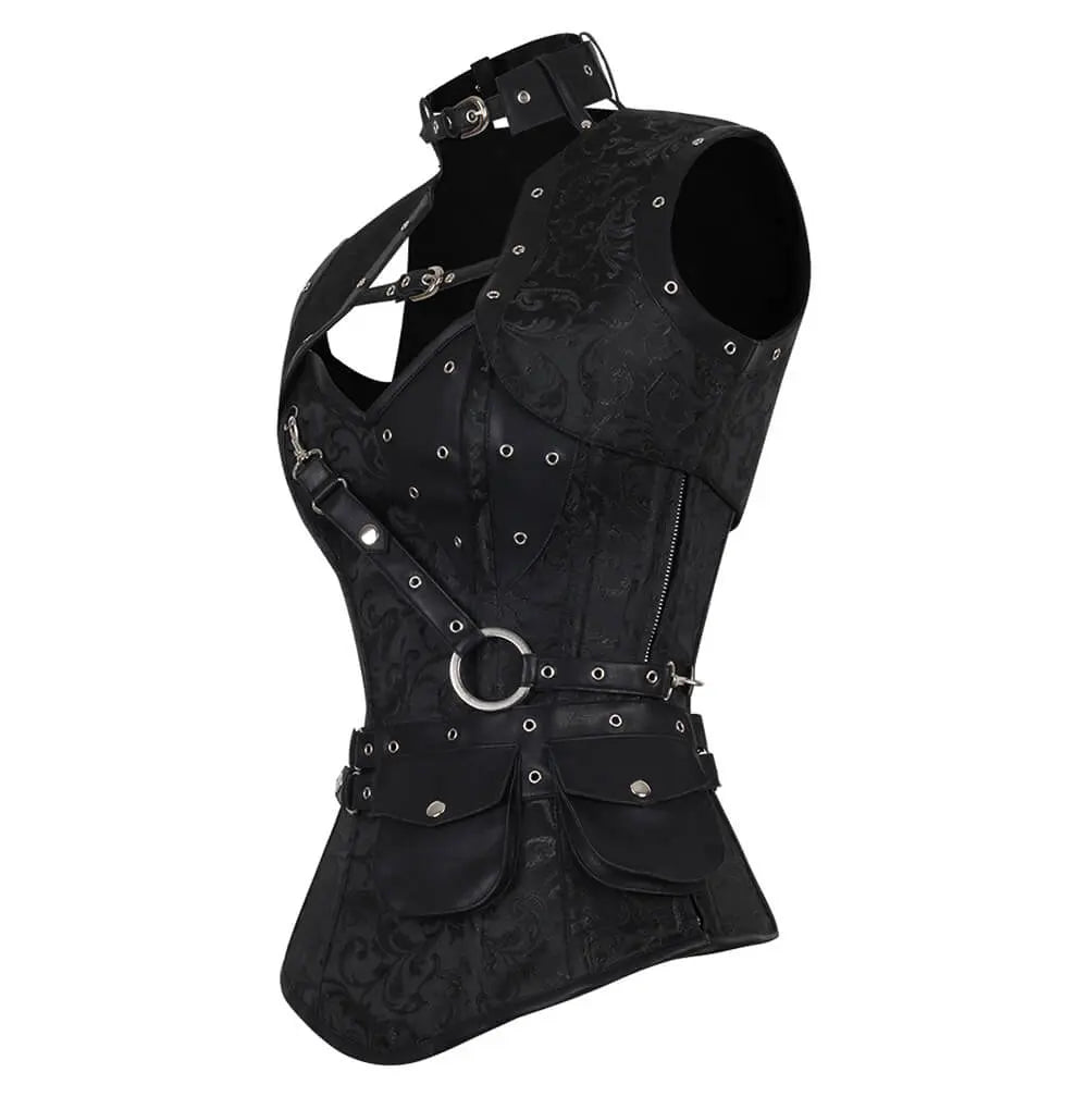 Gorset Aiolos Black Brocade Steampunk Underbust