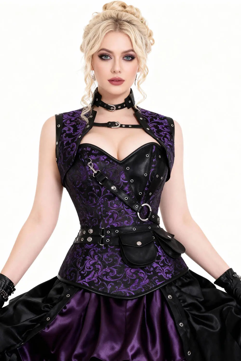 Gorset Nuala Purple Brocade Steampunk Overbust
