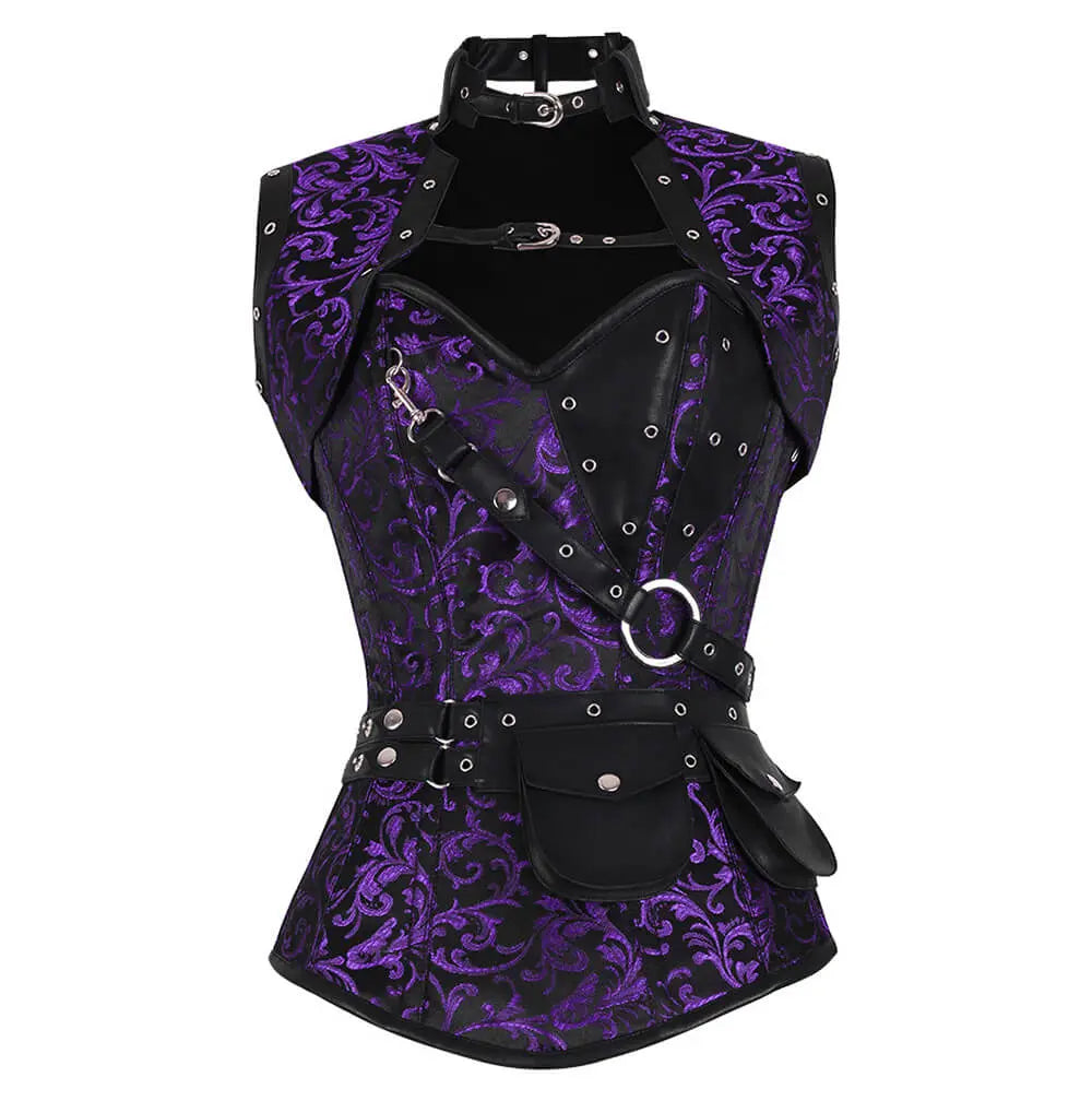 Gorset Nuala Purple Brocade Steampunk Overbust