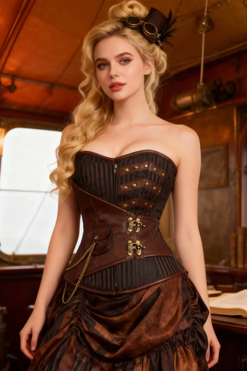 Nesha Steampunk Überbrustkorsett mit hängender Kette