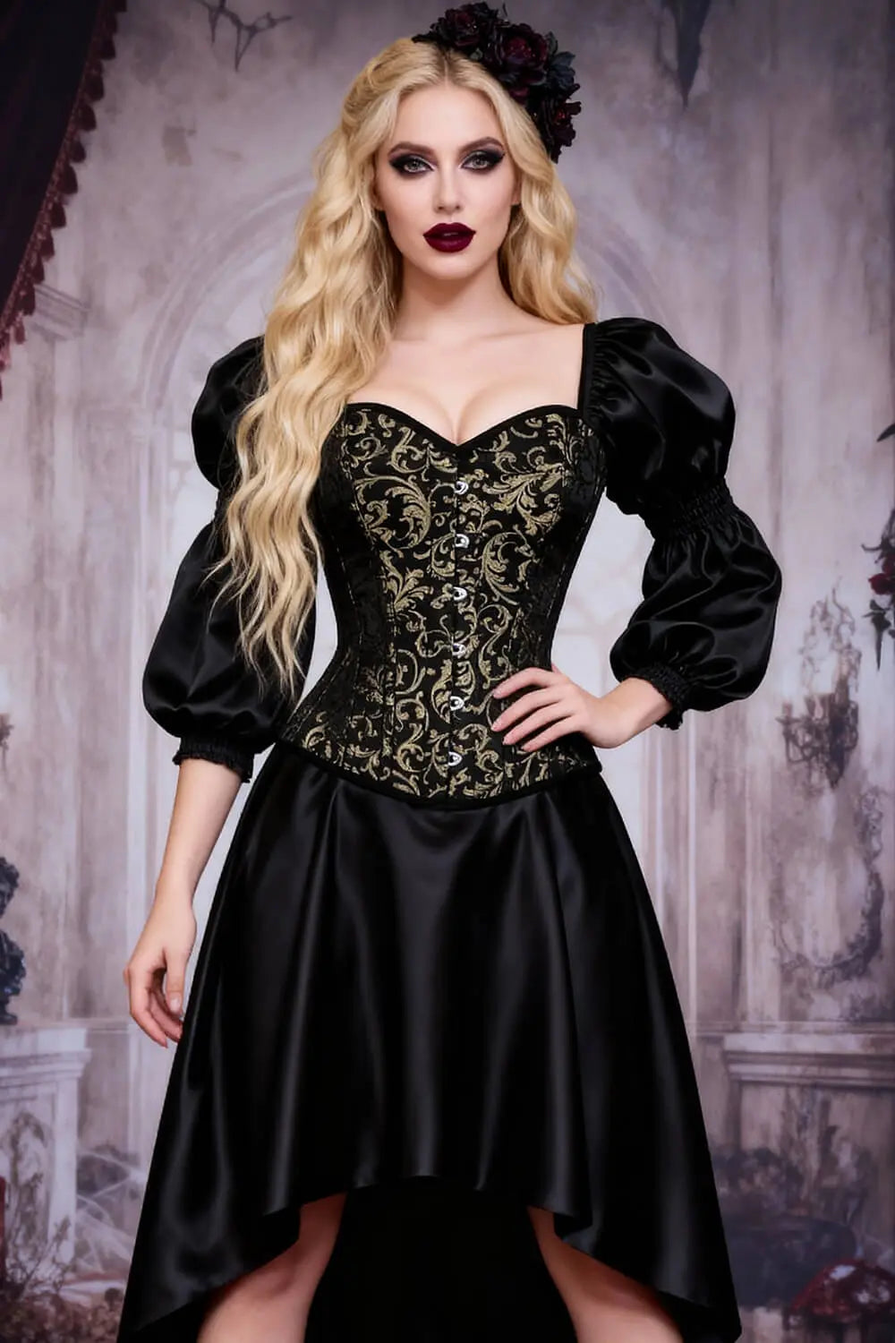 Lerato Steampunk Gold Corset with Attached Sleeve