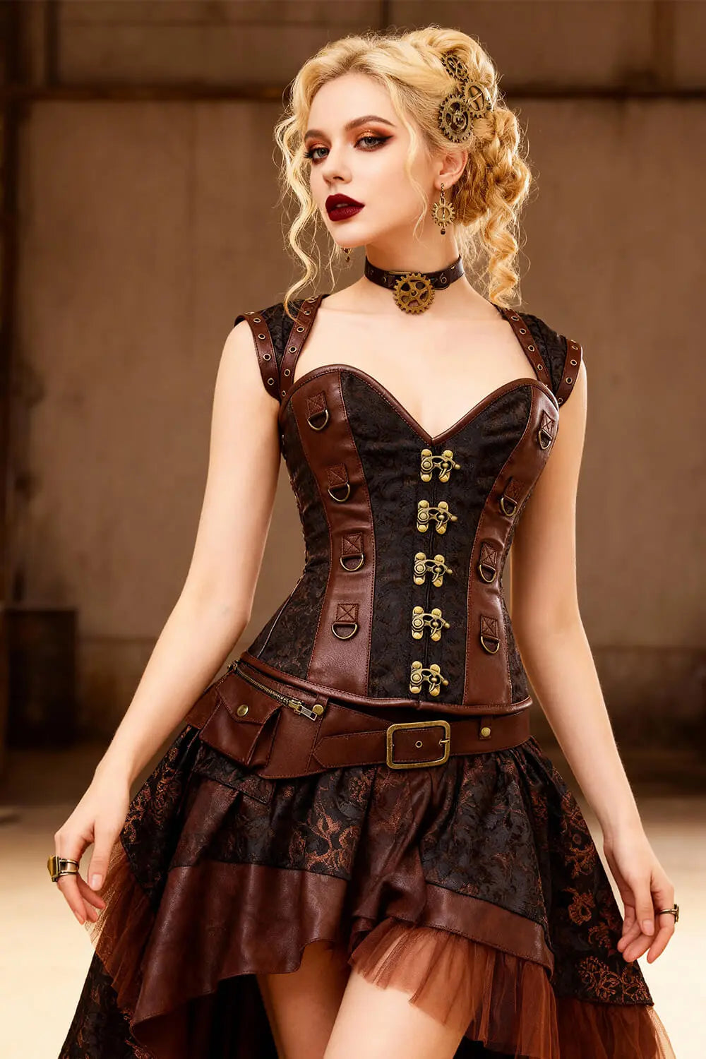 Corset Steampunk Overbust Lazare cu Curea Detașabilă