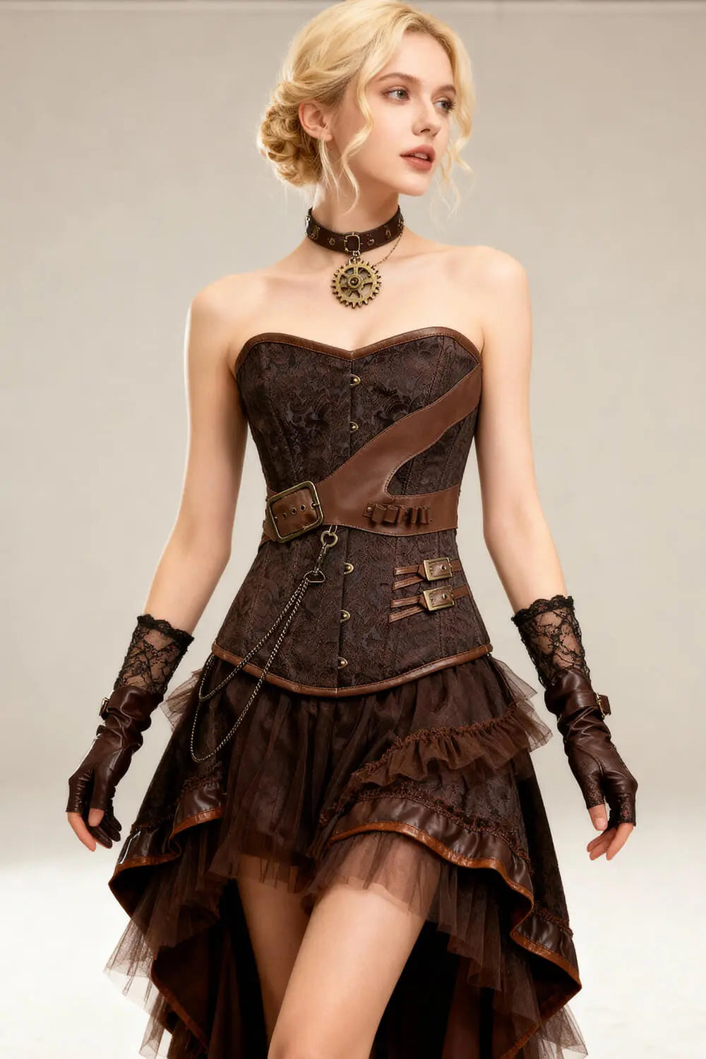 Corset Steampunk Overbust Kelcey din Brocart
