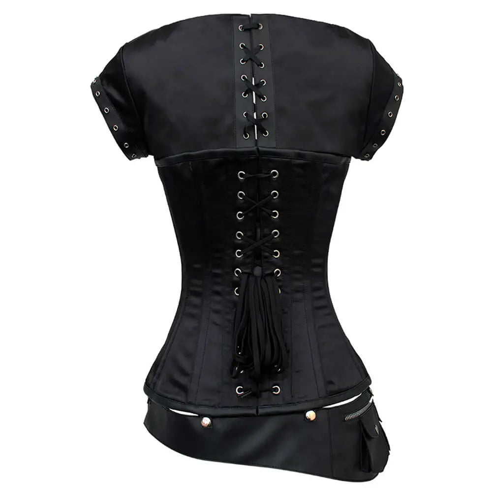 Corset Steampunk Overbust Alejandra Negru cu Curea Detașabilă