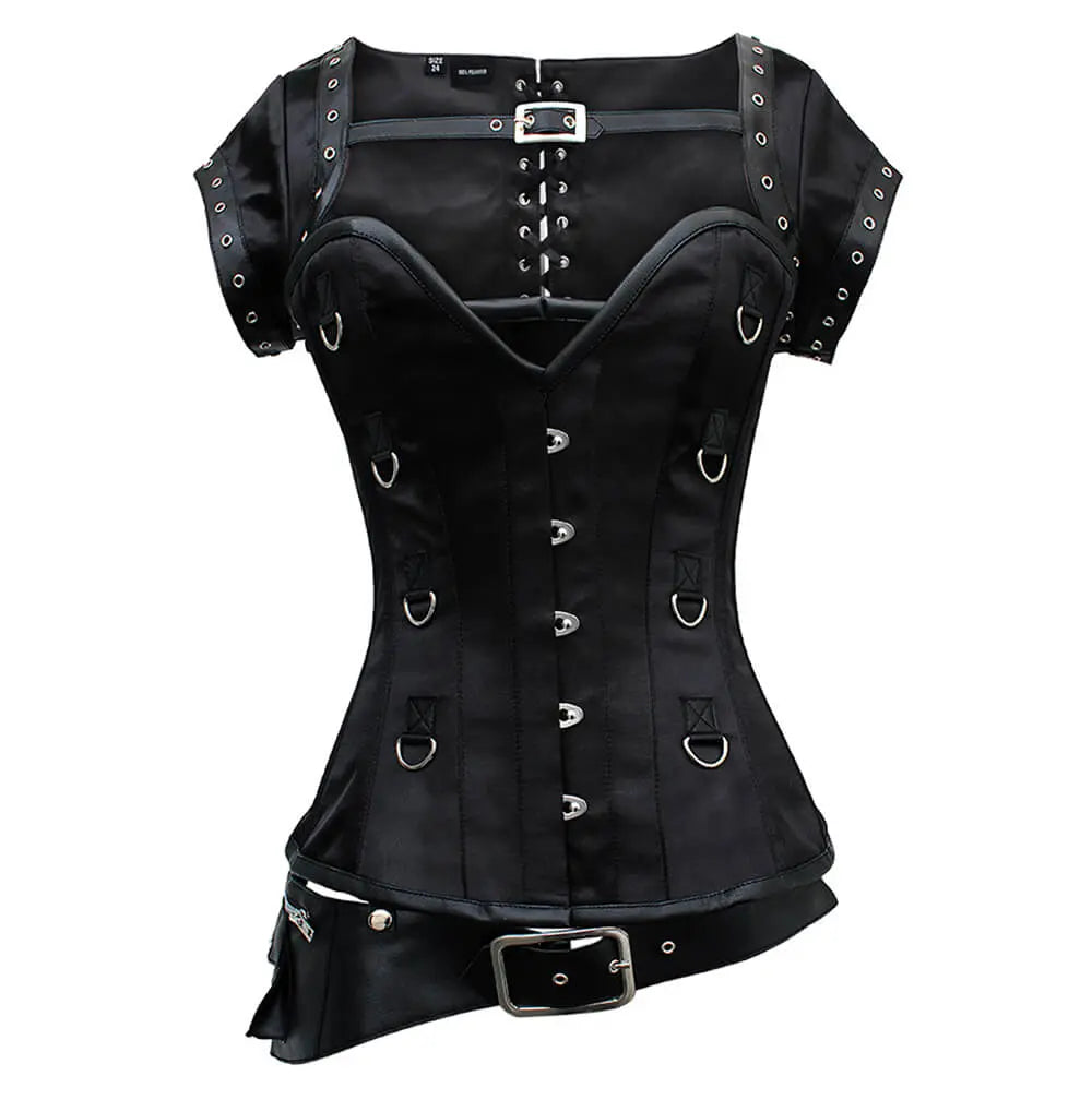 Corset Steampunk Overbust Alejandra Negru cu Curea Detașabilă