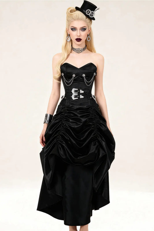 Steampunk Korsettkleid Katinka Schwarzer Satin Overbust