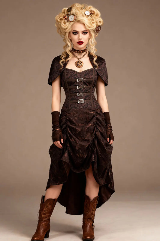 Rochie Corset Raleigh Steampunk Overbust cu Shrug – Eleganță Victoriană și Stil Dramatic