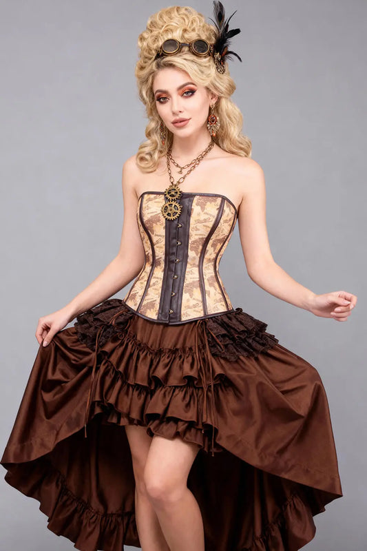 Gorset Hawke Steampunk Printed Mesh Overbust