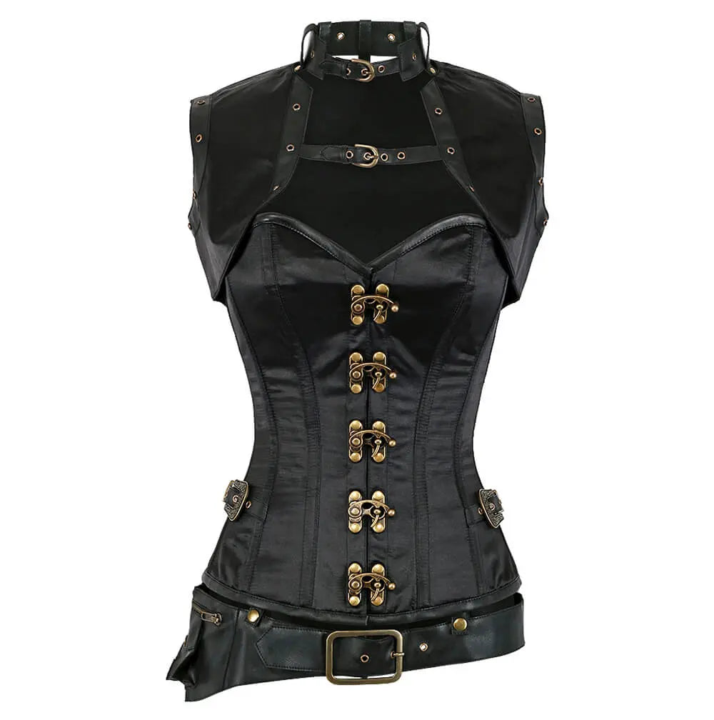 Lucette Steampunk Black Satin Corset with Shrug