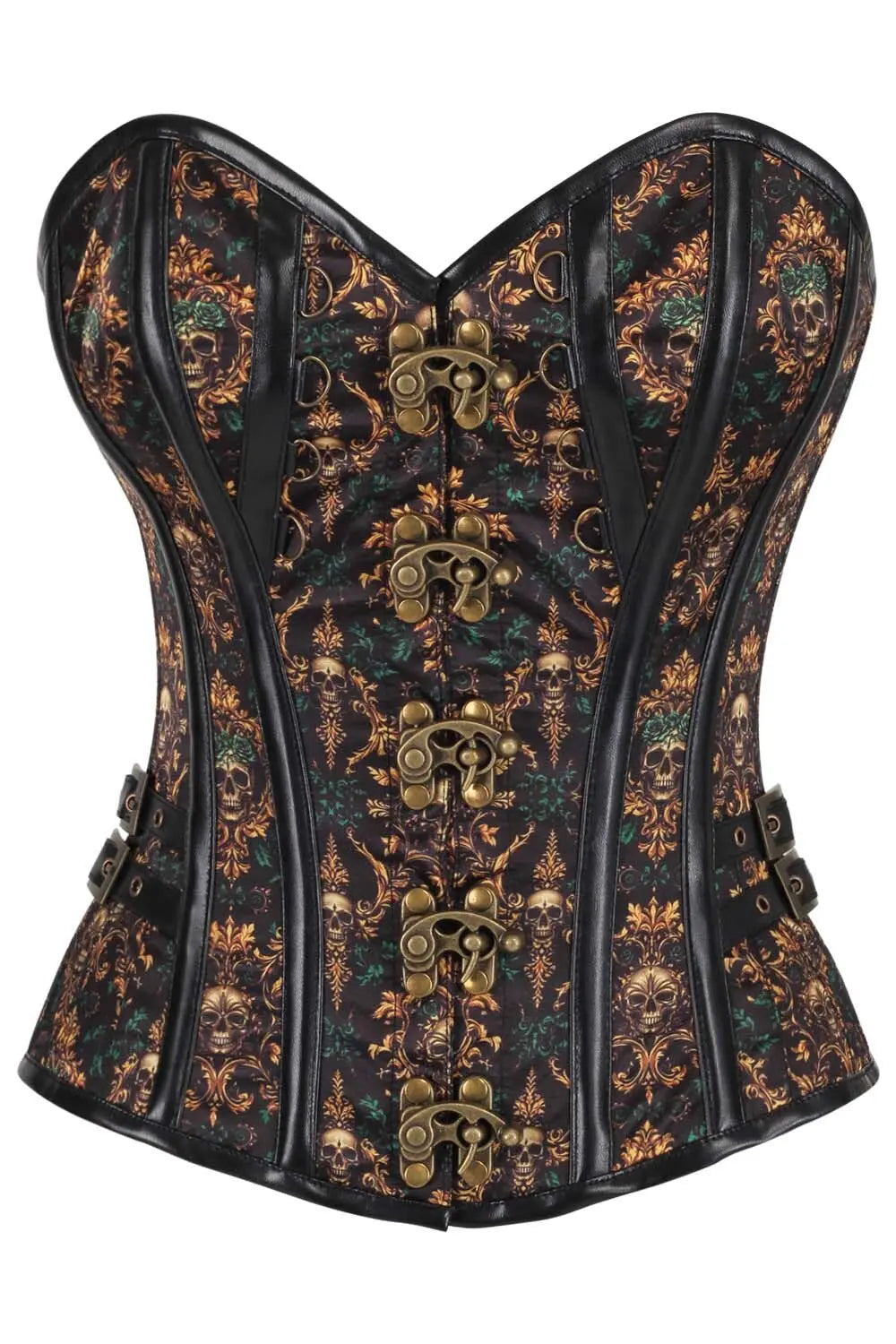 Corset Overbust Steampunk Jamiesha – Motive Baroc cu Cranii, Model Ameera