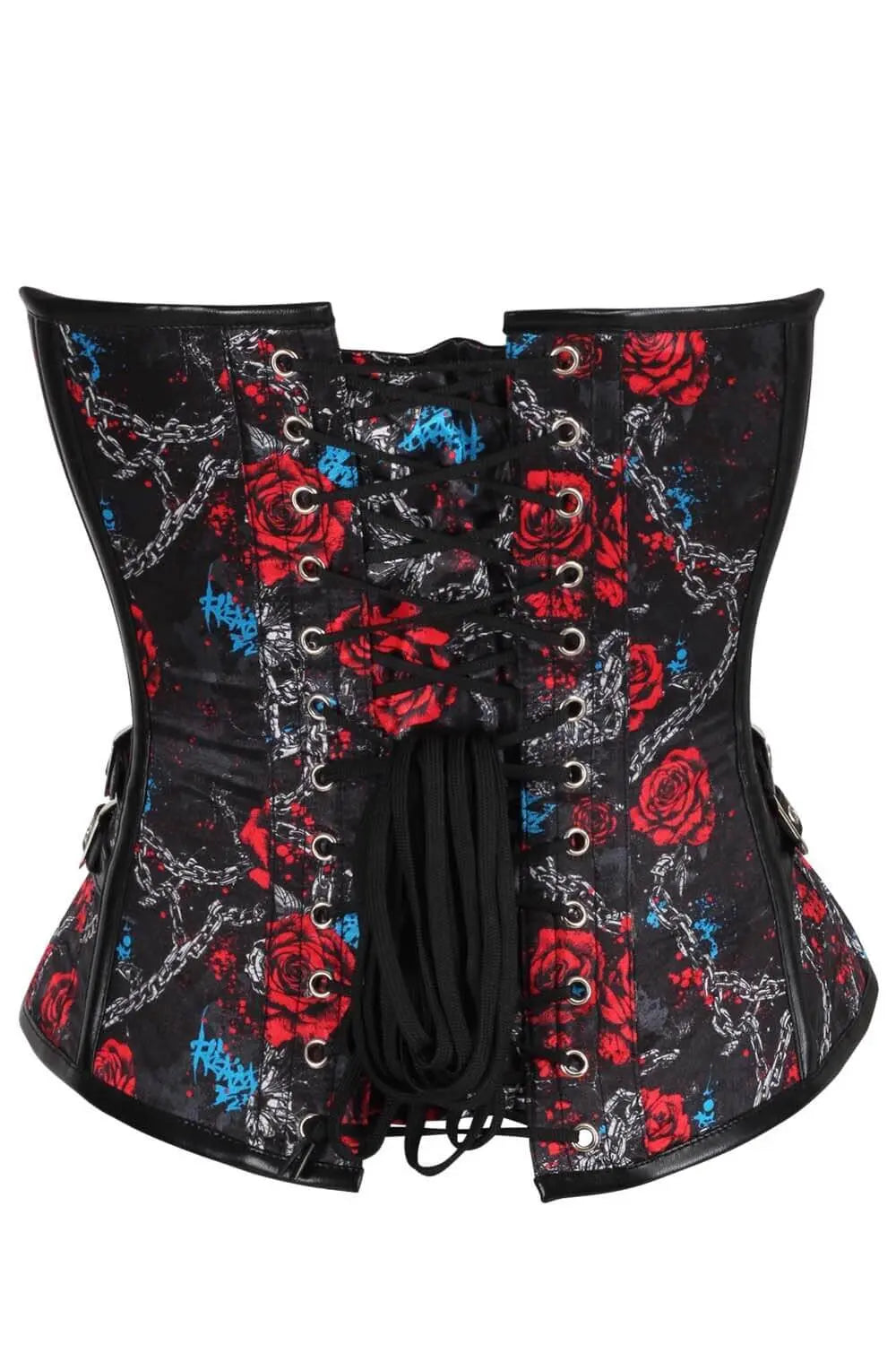 Korsett Shaneka Red Rose mit Metallkette Overbust – Gothic Rebel-Stil und Steampunk-Akzente
