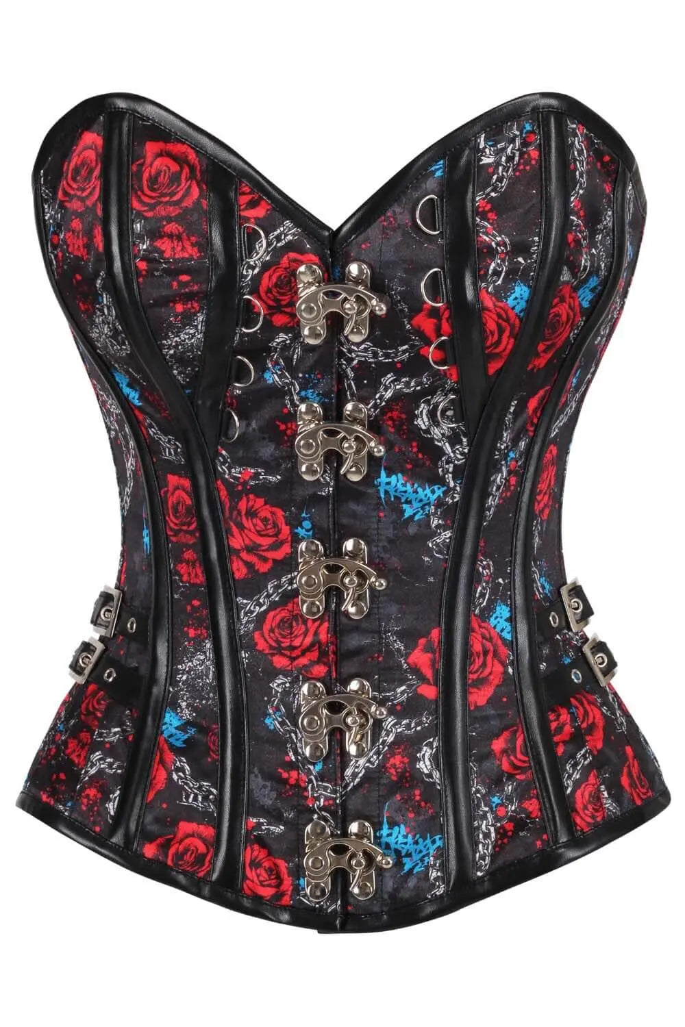 Korsett Shaneka Red Rose mit Metallkette Overbust – Gothic Rebel-Stil und Steampunk-Akzente