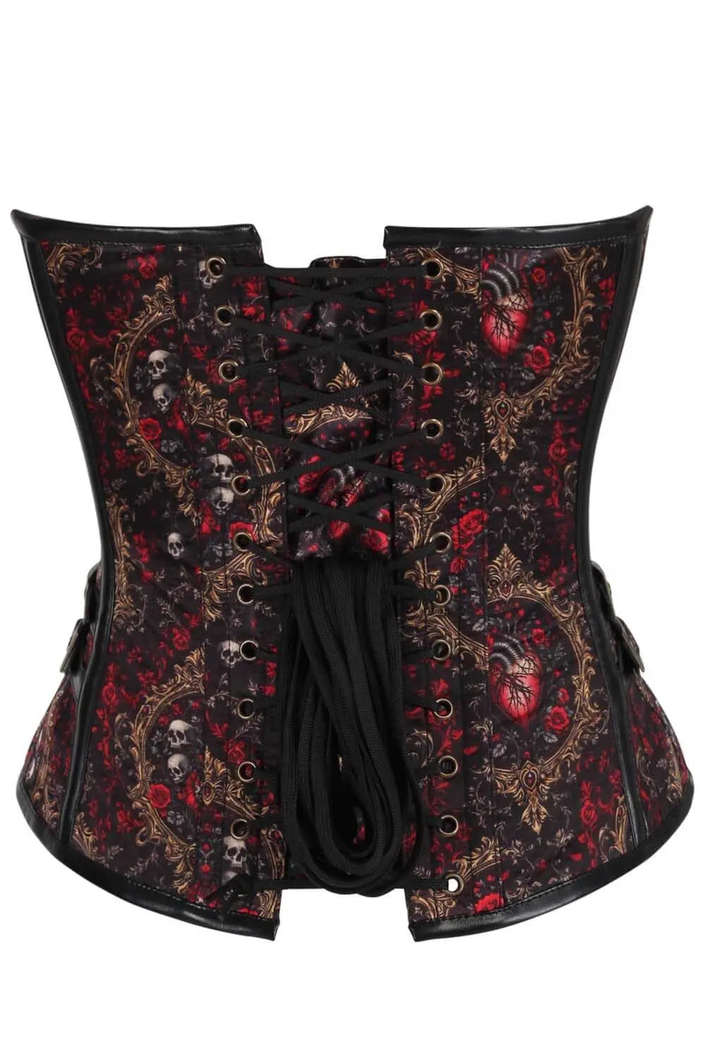 Corset Shalana Barock Rote Rose mit Totenkopf Overbust – Gotischer und dramatischer Steampunk-Stil