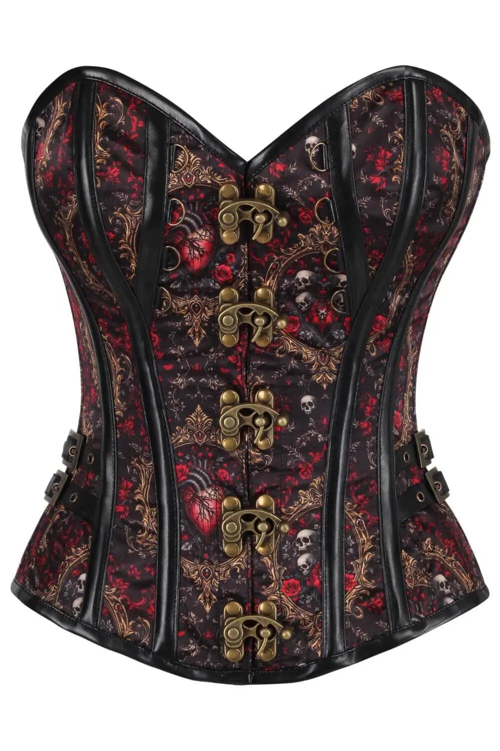 Corset Shalana Barock Rote Rose mit Totenkopf Overbust – Gotischer und dramatischer Steampunk-Stil
