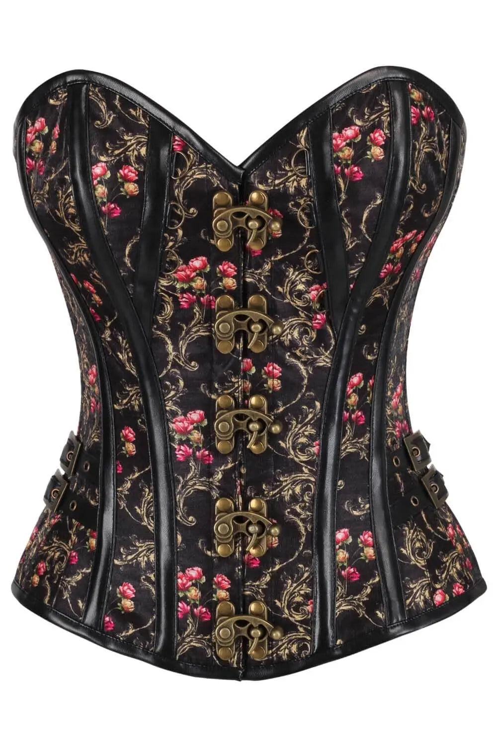 Corset Sabryn Golden Scrollwork Floral Overbust – Stil Steampunk cu Accente Baroc
