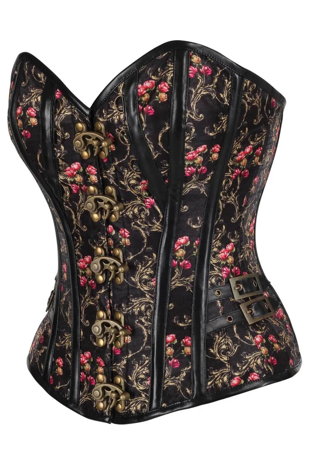 Corset Sabryn Golden Scrollwork Floral Overbust – Stil Steampunk cu Accente Baroc