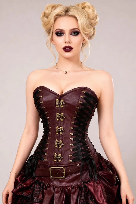 Gorset steampunkowy Leotie Criss Cross Overbust z odpinanym pasem