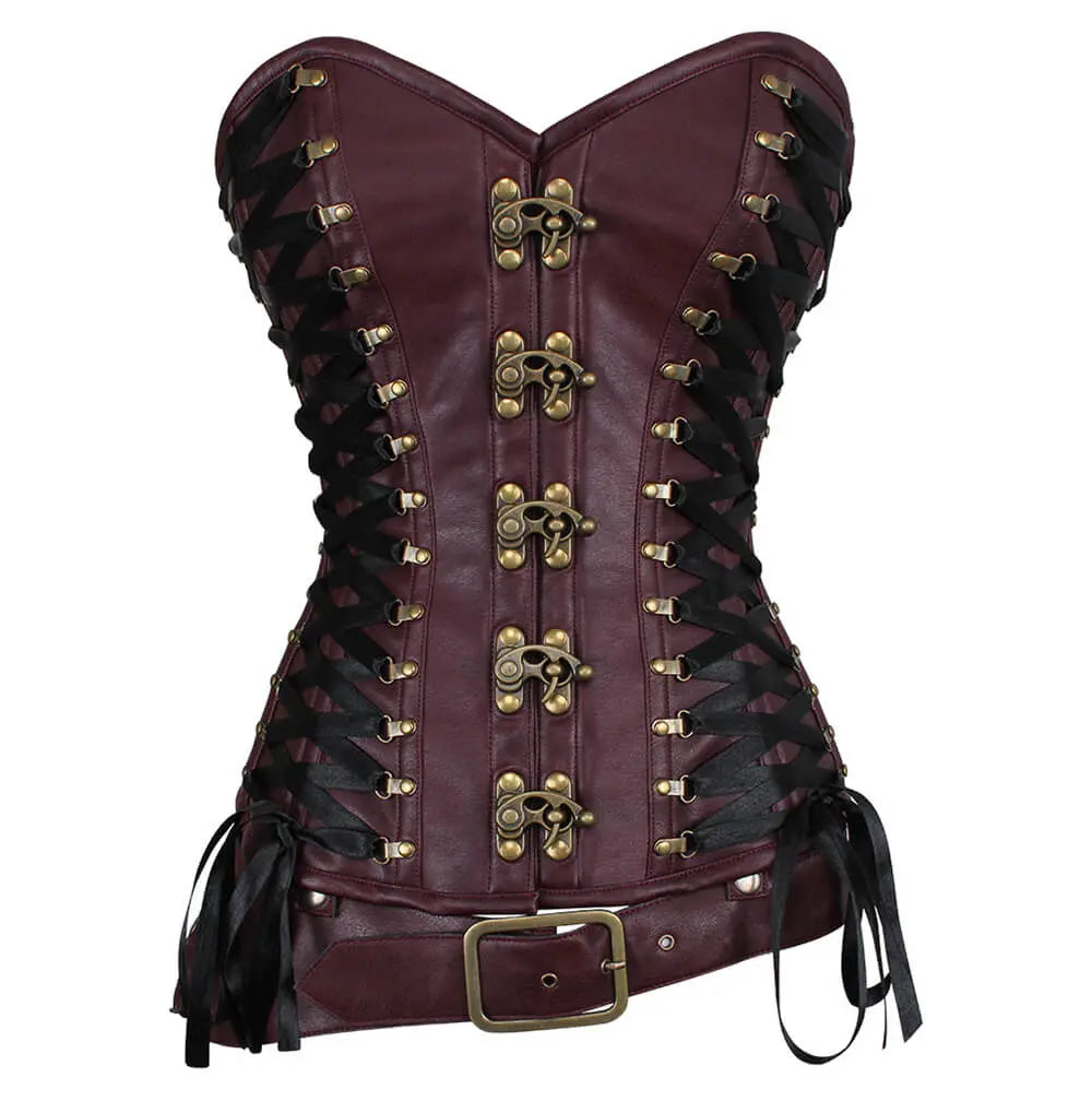 Leotie Criss Cross Steampunk Overbust Corset with Detachable Belt