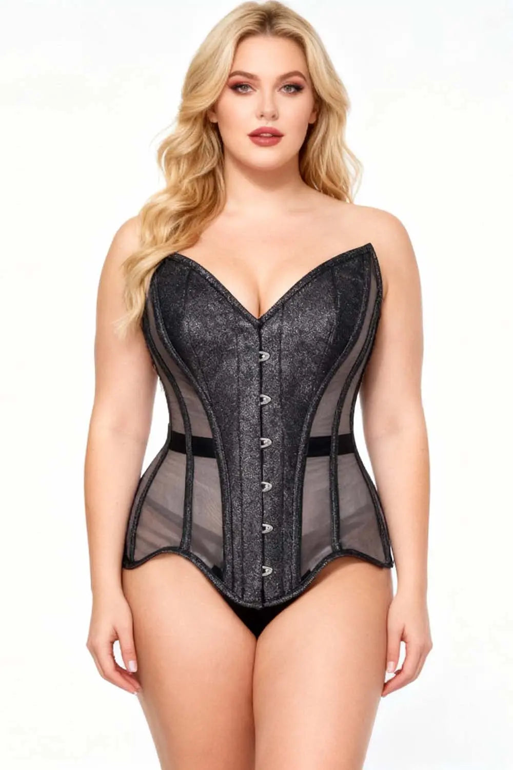 Corset Sachi Glitter cu Plasă Mesh Overbust
